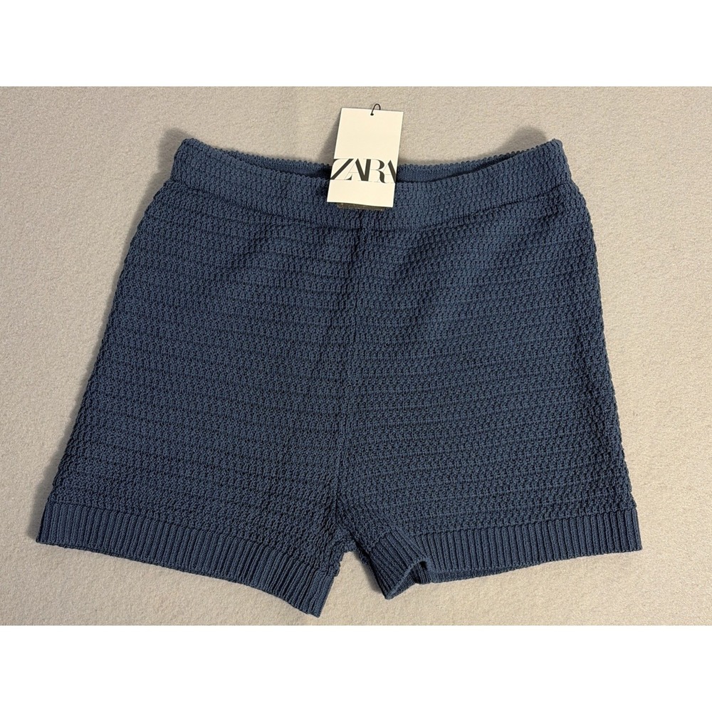 NWT  ZARA Blue Crochet Knit Shorts Med Summer  Concert Boho Cowgirl